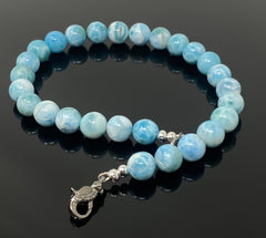 14mm- 14.5mm Rare Larimar Gemstone Necklace, Dominican Republic Smooth