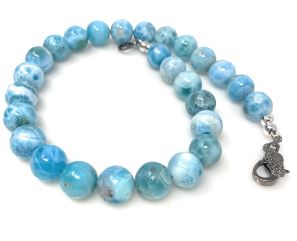 14mm- 14.5mm Rare Larimar Gemstone Necklace, Dominican Republic Smooth