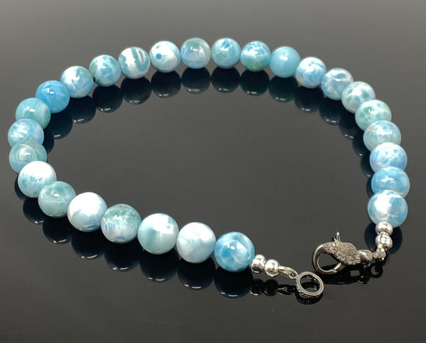 14mm- 14.5mm Rare Larimar Gemstone Necklace, Dominican Republic Smooth