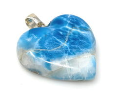 25.8g Larimar Heart Pendant, Large Larimar Sterling Silver Pendant,