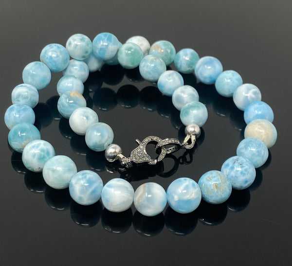 10.5mm -11.5mm Rare Larimar Gemstone Necklace, Bohemian Jewelry,