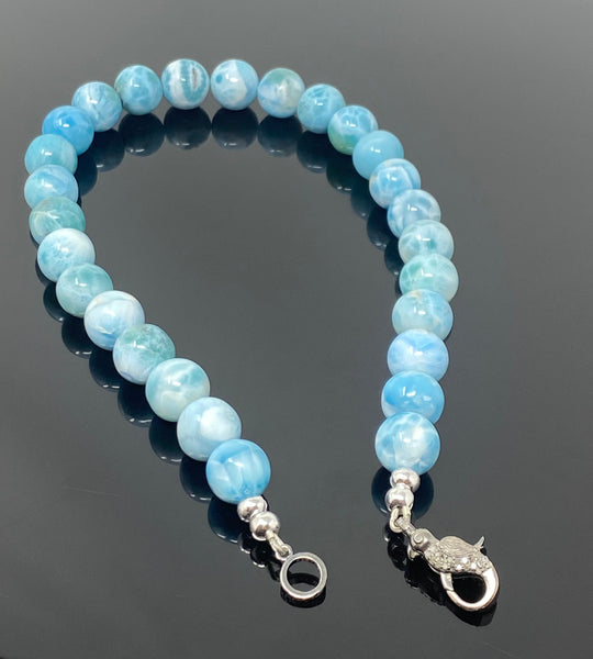 14mm- 14.5mm Rare Larimar Gemstone Necklace, Dominican Republic Smooth