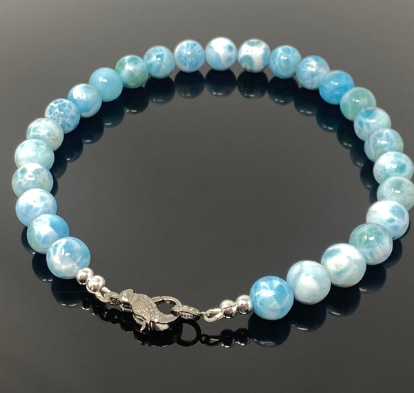 14mm- 14.5mm Rare Larimar Gemstone Necklace, Dominican Republic Smooth