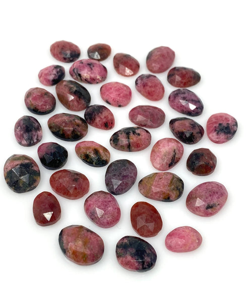 10 Pcs Natural Rhodonite Rose Cut Cabochons, Loose Gemstones,