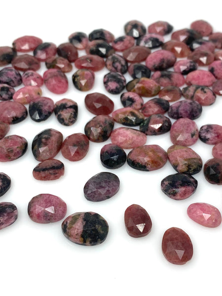 10 Pcs Natural Rhodonite Rose Cut Cabochons, Loose Gemstones,