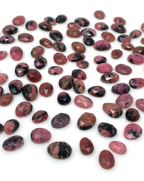 10 Pcs Natural Rhodonite Rose Cut Cabochons, Loose Gemstones,