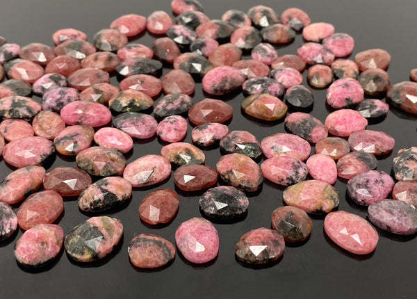 10 Pcs Natural Rhodonite Rose Cut Cabochons, Loose Gemstones,