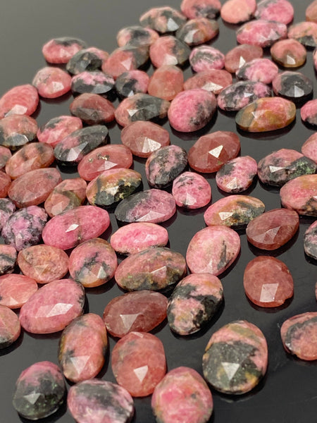 10 Pcs Natural Rhodonite Rose Cut Cabochons, Loose Gemstones,