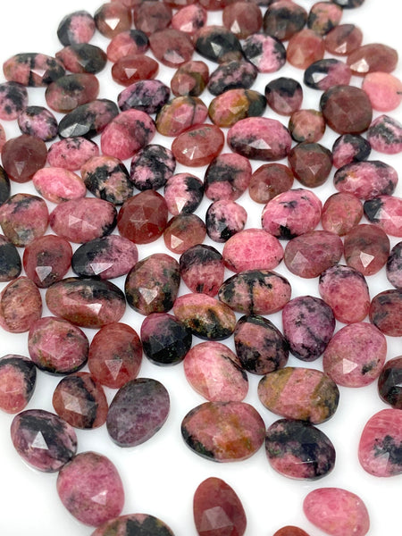 10 Pcs Natural Rhodonite Rose Cut Cabochons, Loose Gemstones,