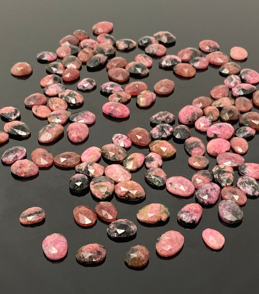 10 Pcs Natural Rhodonite Rose Cut Cabochons, Loose Gemstones,