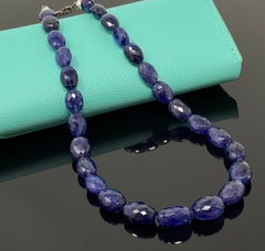 16.85” Genuine Blue Sapphire Necklace with Pave Diamond Clasp, Natural