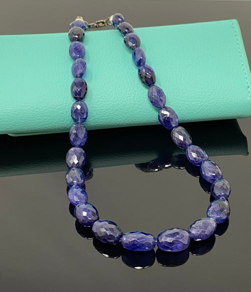 16.85” Genuine Blue Sapphire Necklace with Pave Diamond Clasp, Natural