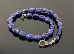 16.85” Genuine Blue Sapphire Necklace with Pave Diamond Clasp, Natural