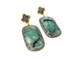 Rare Emerald Pave Diamond Earrings, Natural Gemstone Earrings,