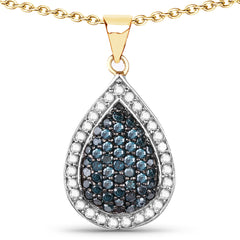 Plaqué or jaune 14 carats 0,81 carat véritable diamant bleu et blanc