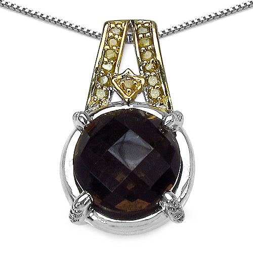 3.16 Carat Genuine Smoky Quartz, Yellow Diamond & White Diamond .925