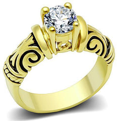 TK1377 - Bague en acier inoxydable IP Gold (placage ionique) avec CZ de qualité AAA